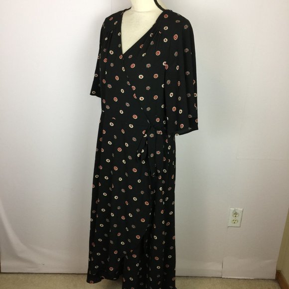 Studio B by Bobeau Hi-Low Maxi Wrap Dress Sz L Womans Black Floral Short Sleeve - Picture 12 of 16